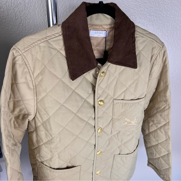 Designer inspired quilted HUNTING JACKET IN COTTON FABRIC DARK BEIGE - Picture 8 of 15